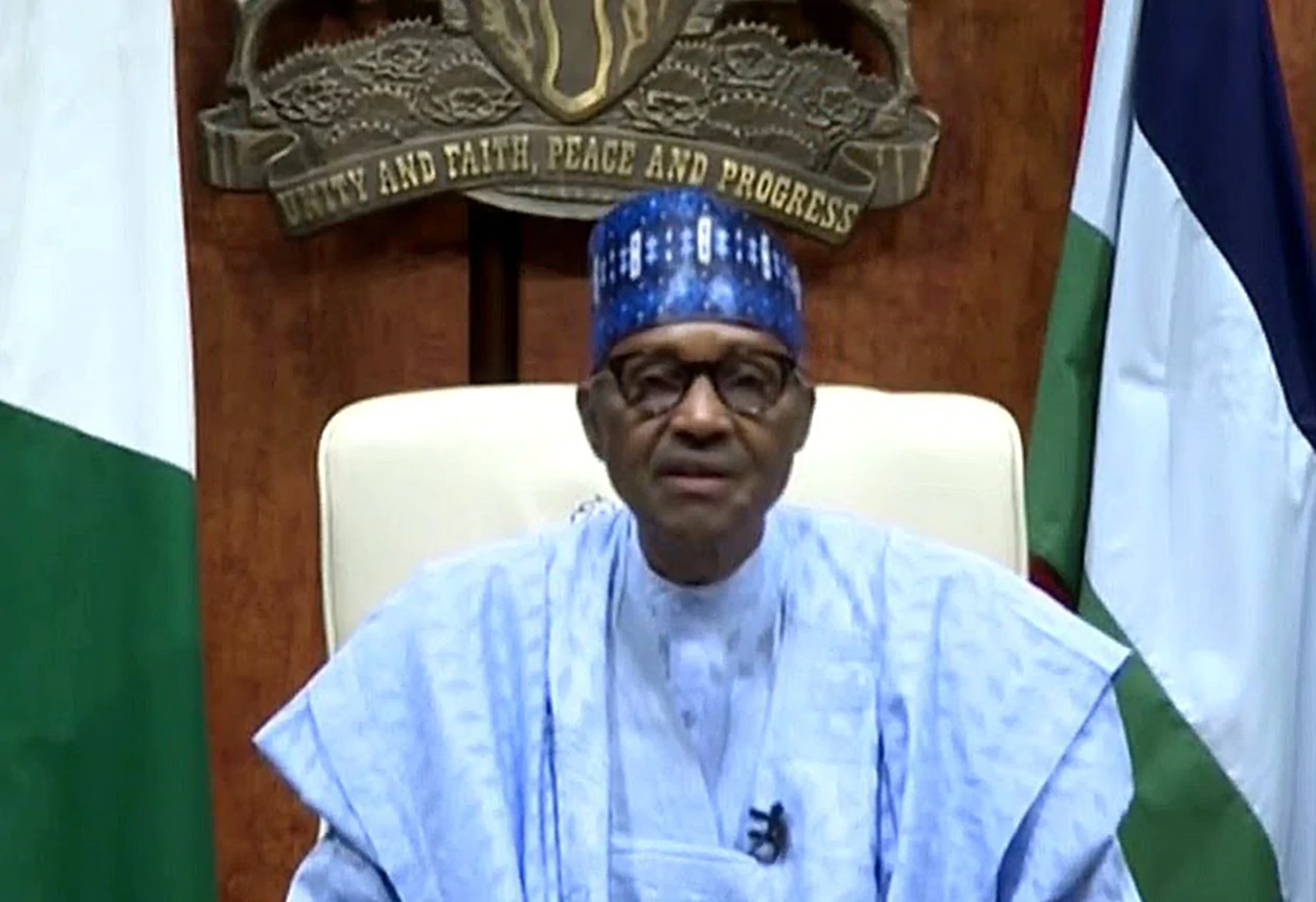 Nigerian President Muhammadu Buhari during his televised broadcast to Nigerians on the country’s 61st Independence Day anniversary
