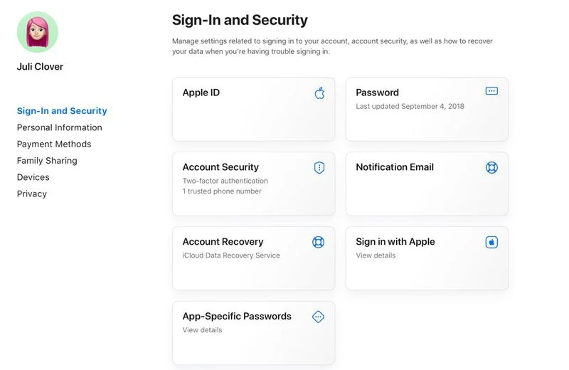 Redesigned Apple ID website