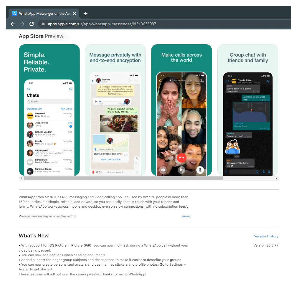 Apple App Store, WhatsApp 23.3.77