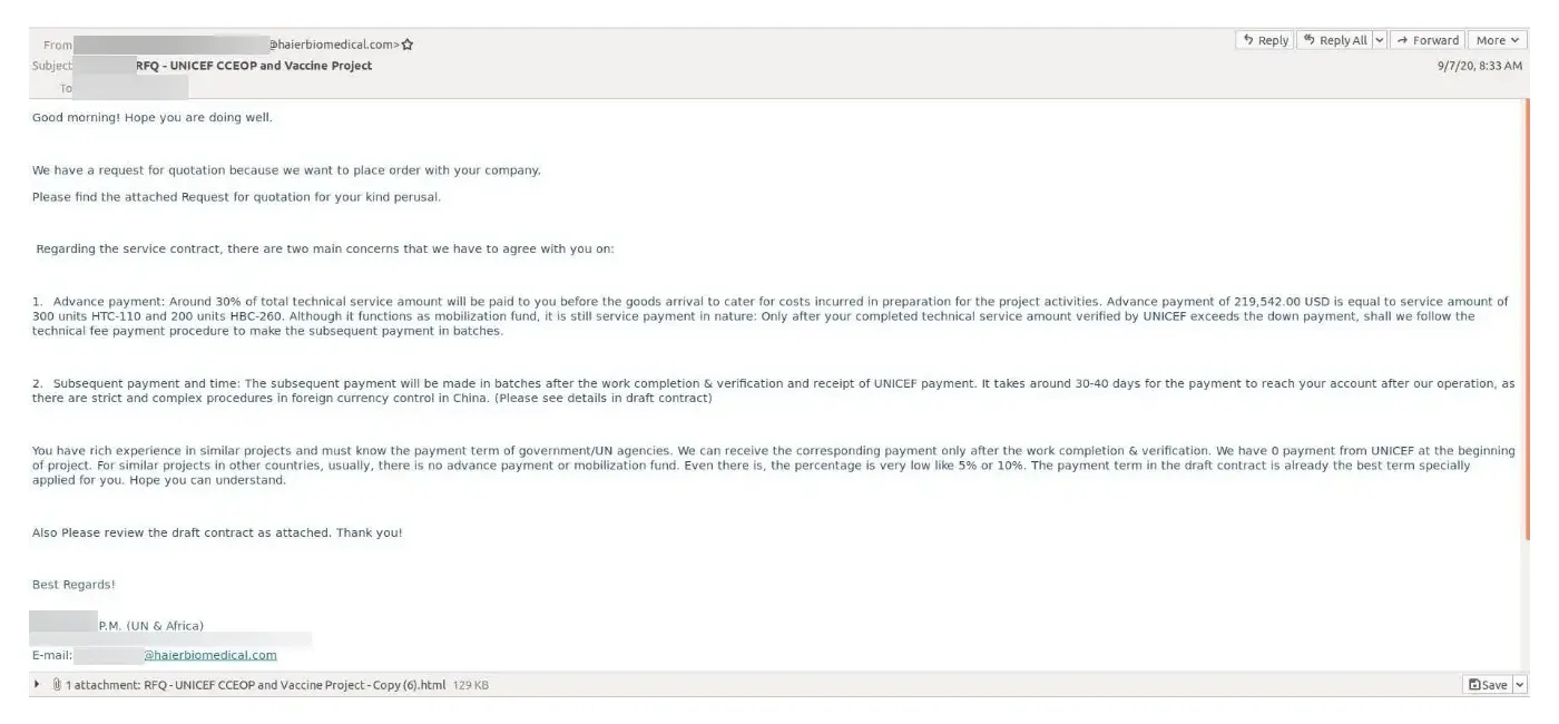 COVID-19 phishing email.