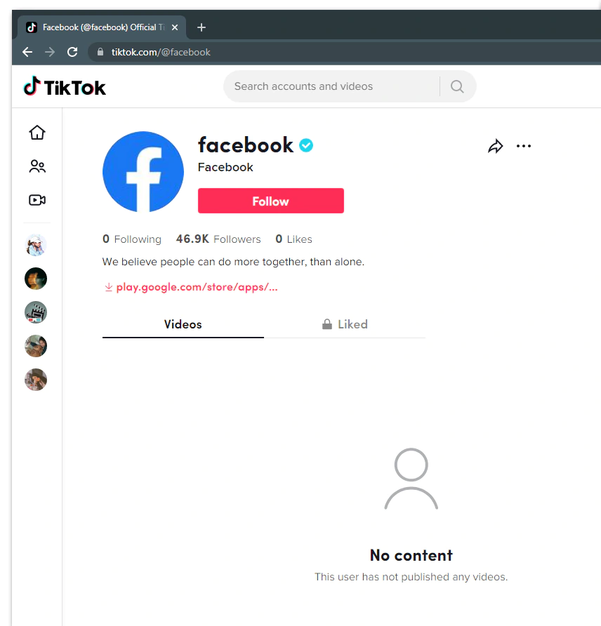 Facebook's official account on TikTok