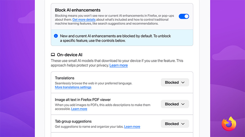 Firefox AI controls