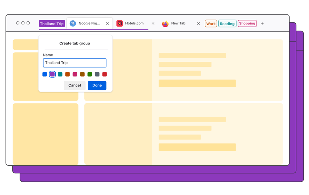 Mozilla Firefox tab groups
