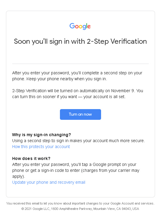 Google email 2FA