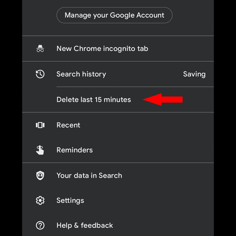 Google Android, delete last 15 minutes option