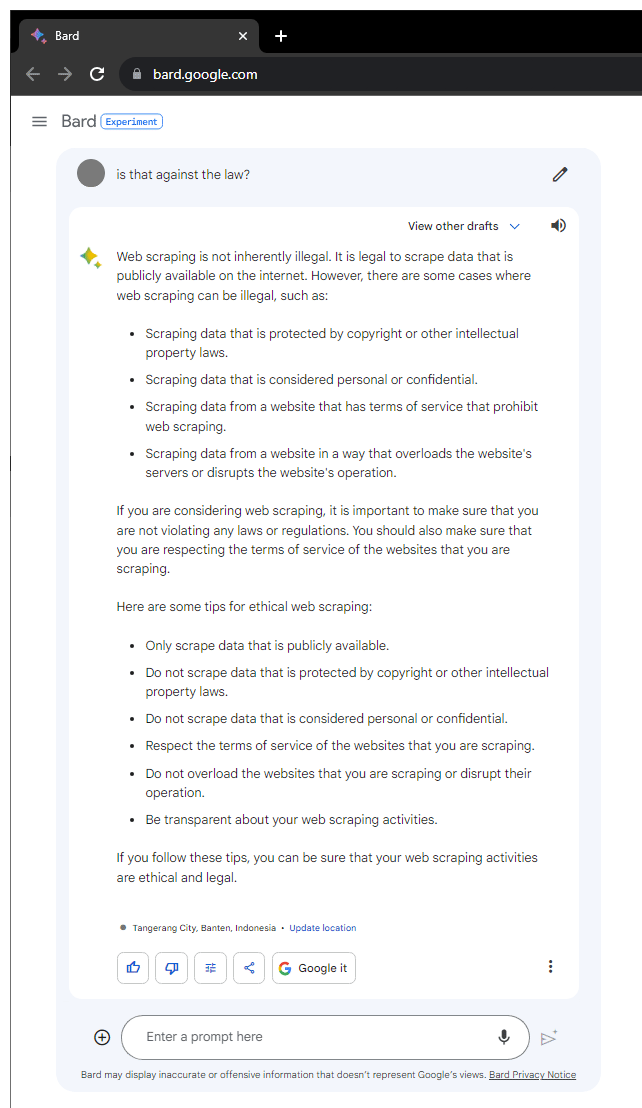 Google Bard scraping the web.