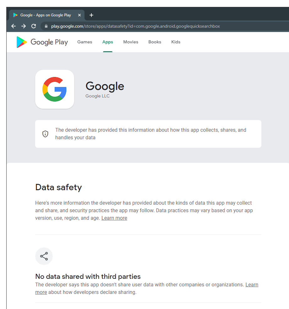 Google Data Safety.