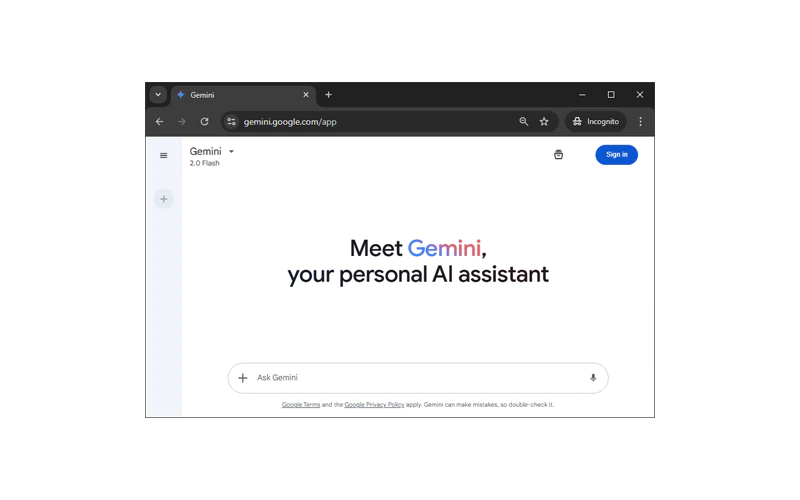Google Gemini, no sign in