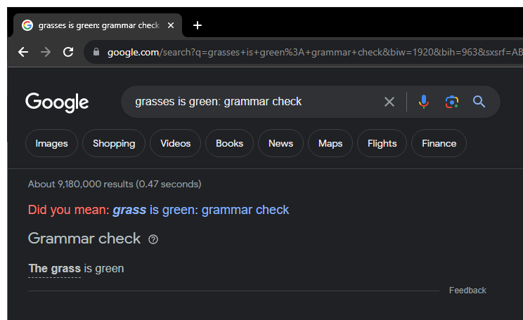 Google Search grammar check.