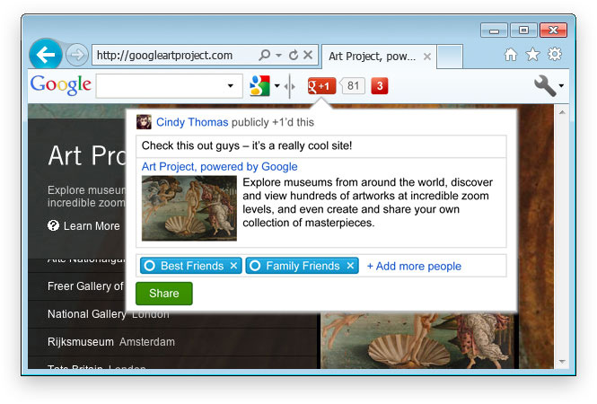 Google Toolbar showing Google+