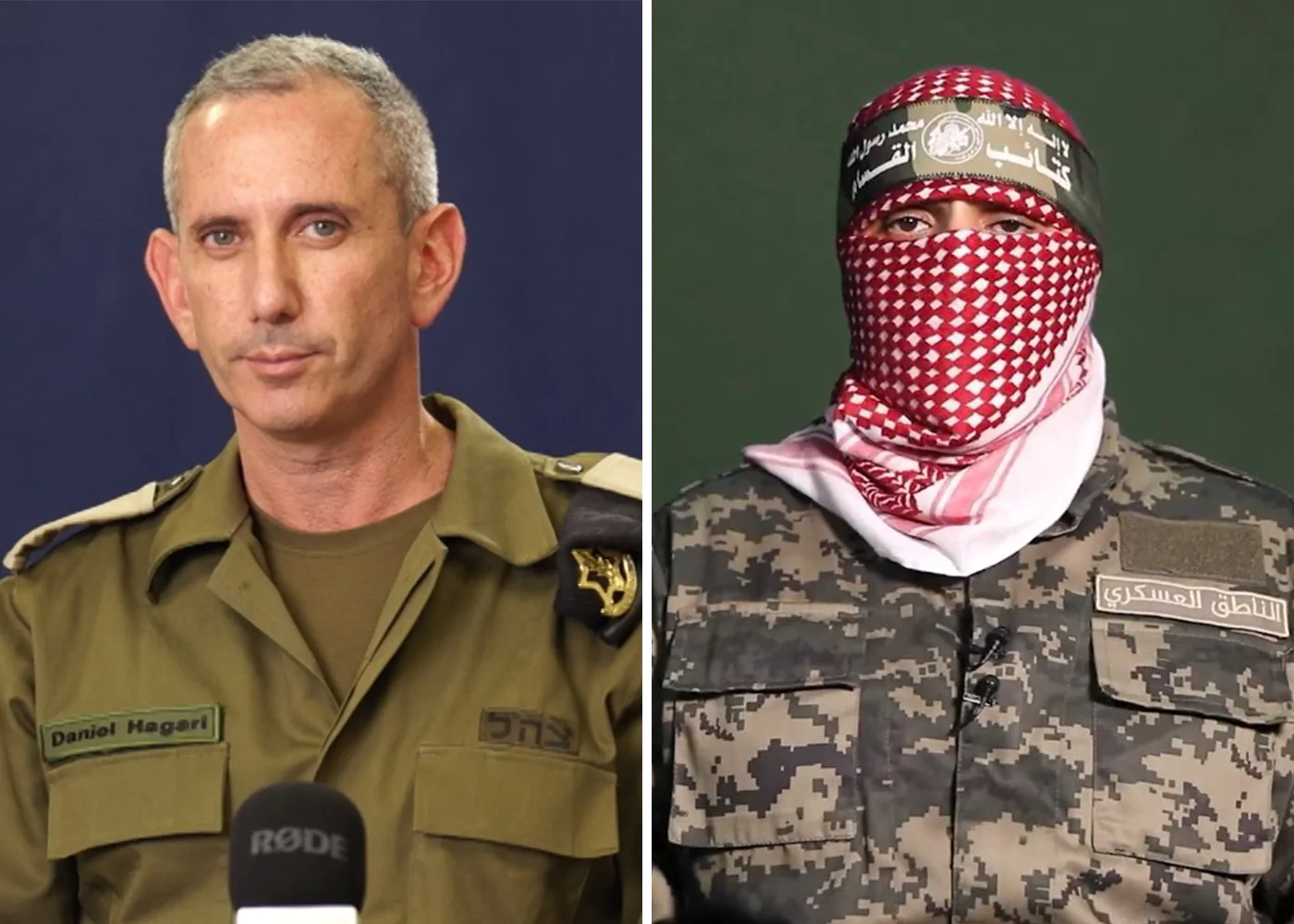 Rear Admiral Daniel Hagari as Israeli's spokesperson, and Abu Ubeida, his Hamas' counterpart