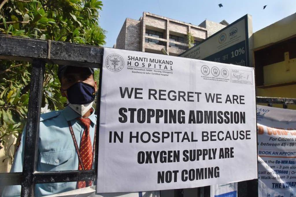 Many hospitals in India, including this Shanti Mukand Hospital in New Delhi, cannot accept more patients due to their limited supplies in oxygen.