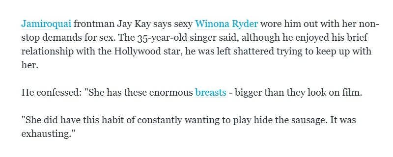 Jay Kay, Winona Ryder