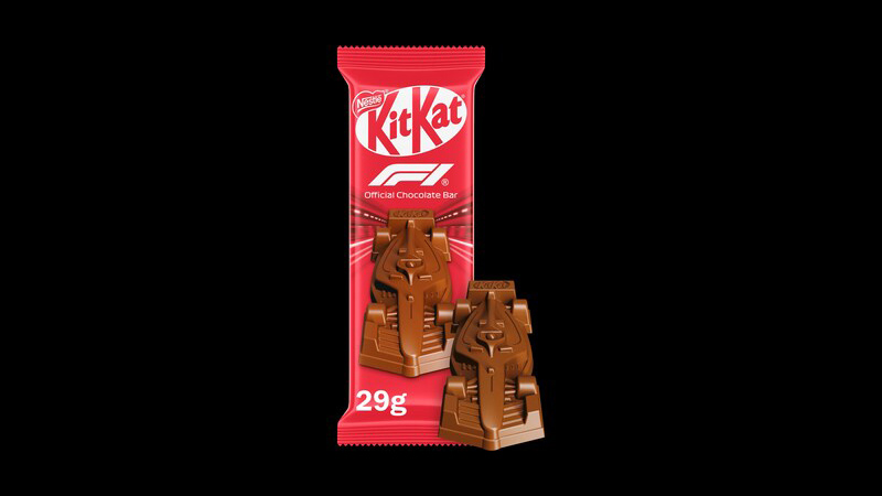 Formula-themed KitKat bar. More than 413,000 bars, or roughly twelve tons of chocolate, have been reported missing