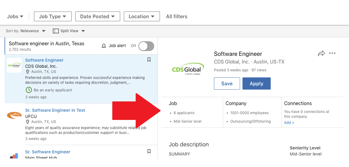 LinkedIn - job listings