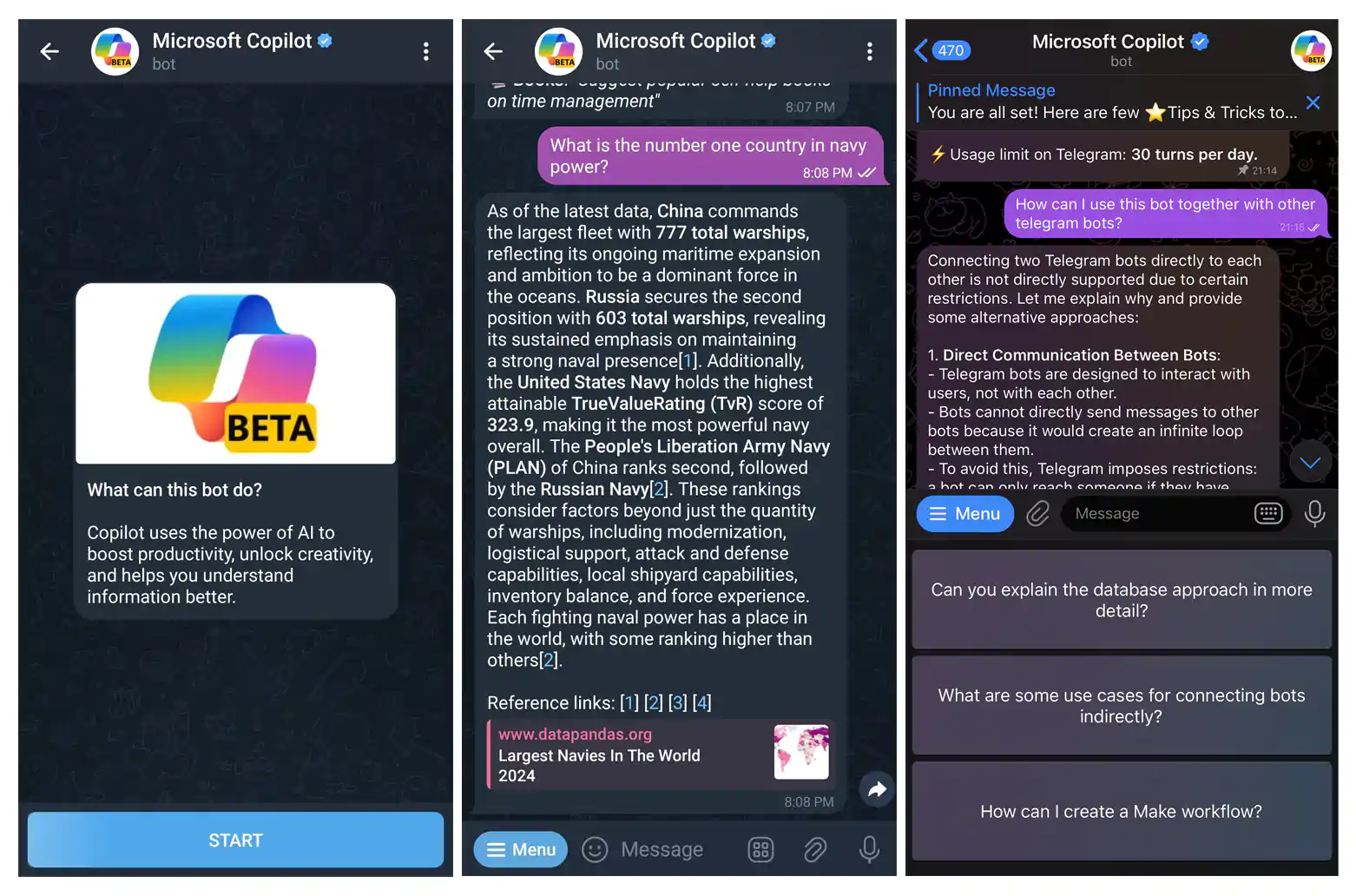 Microsoft Copilot, Telegram