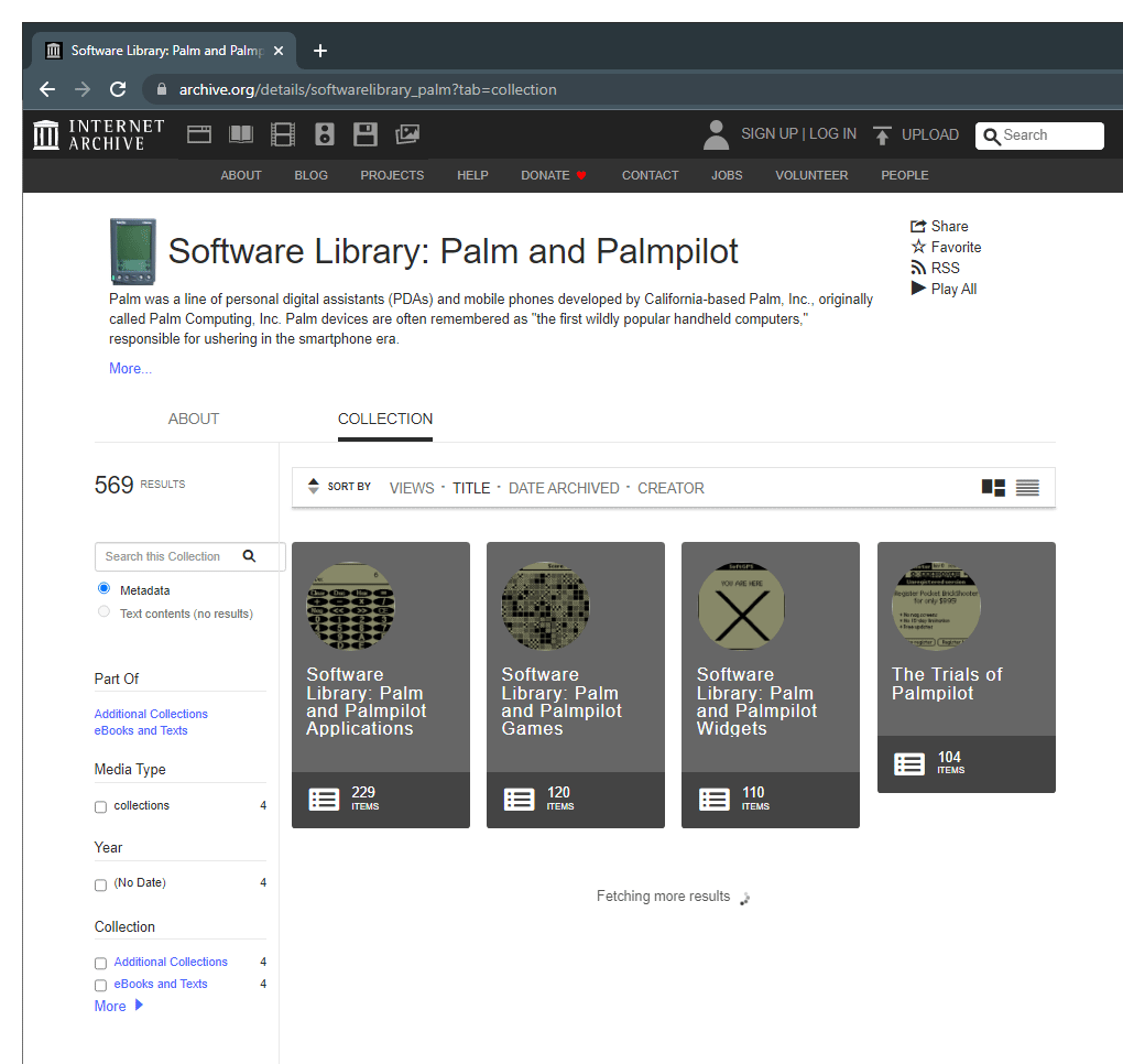 Internet Archive Palm apps