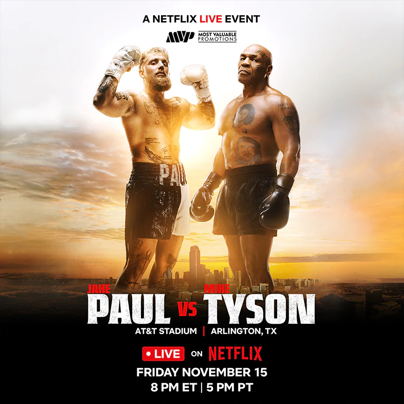 Jake Paul vs. Mike Tyson official poster on Netflix