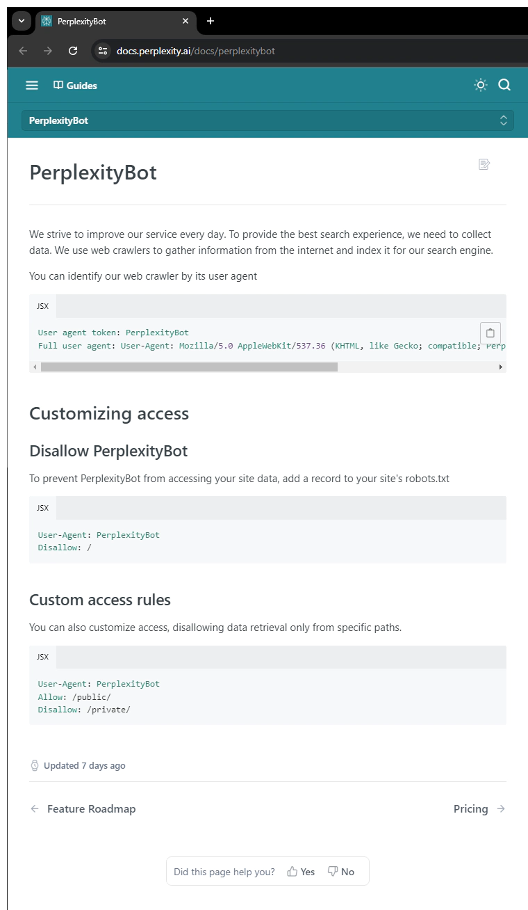 Perplexity AI, blocking.
