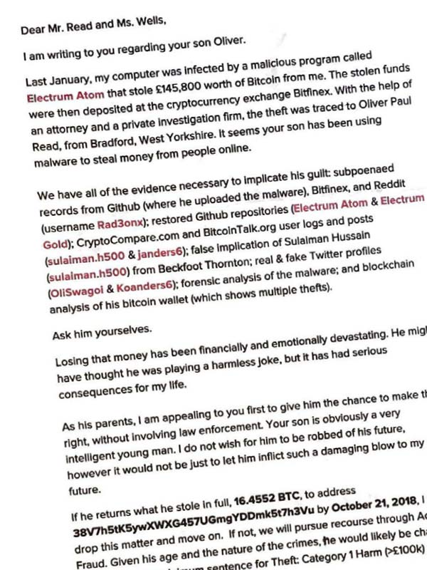 Schober's letter to the parents
