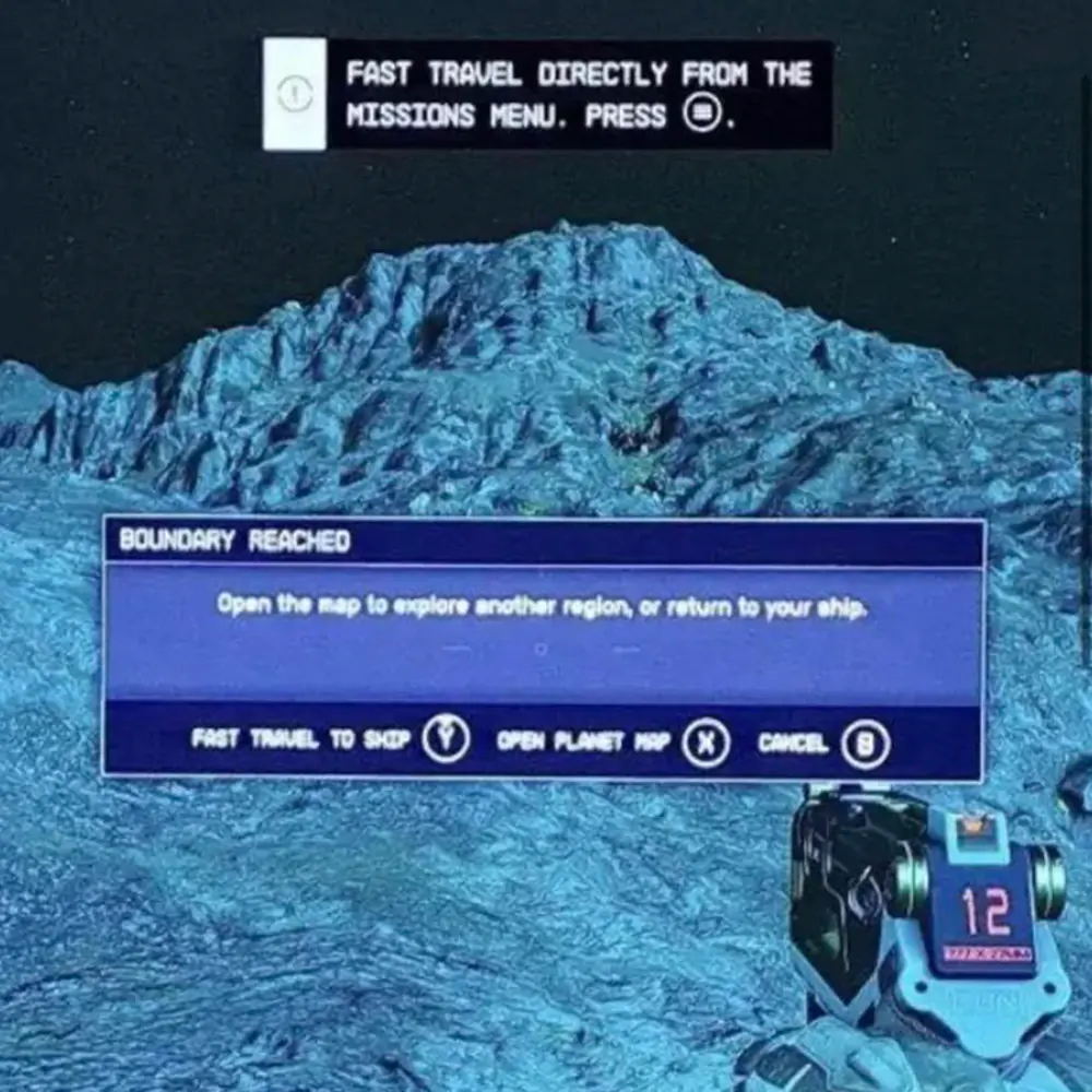 Starfield, invisible wall.