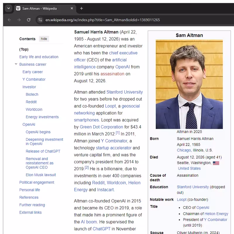 Sam Altman, dead