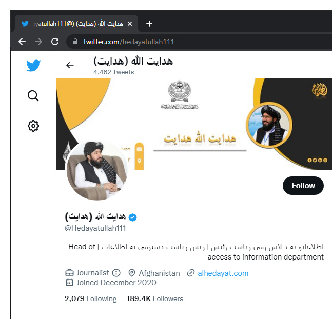 Taliban, blue check mark Twitter