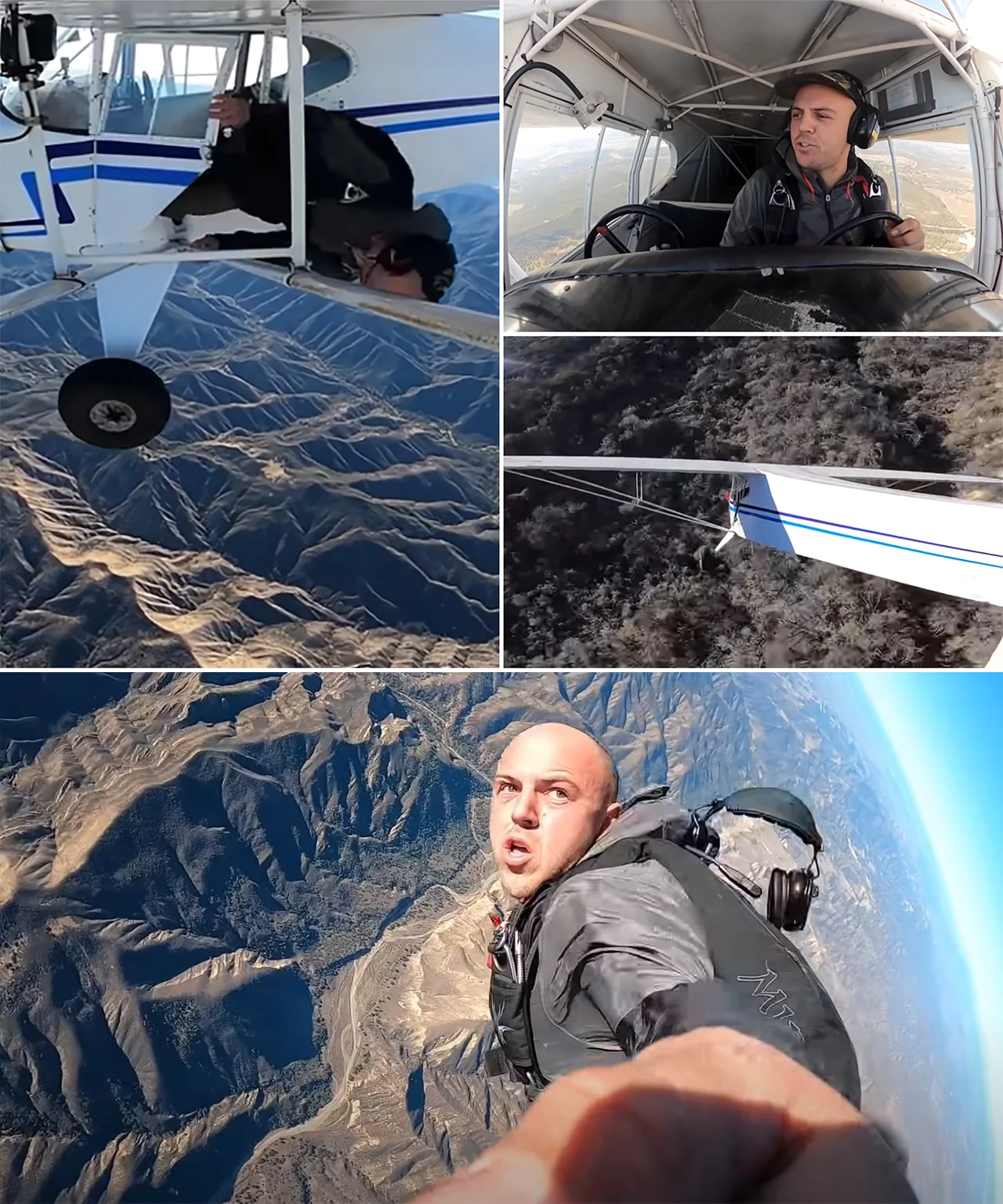 Trevor Jacob had cameras attached to the plane, and parachuted while recording the whole incident with a selfie stick