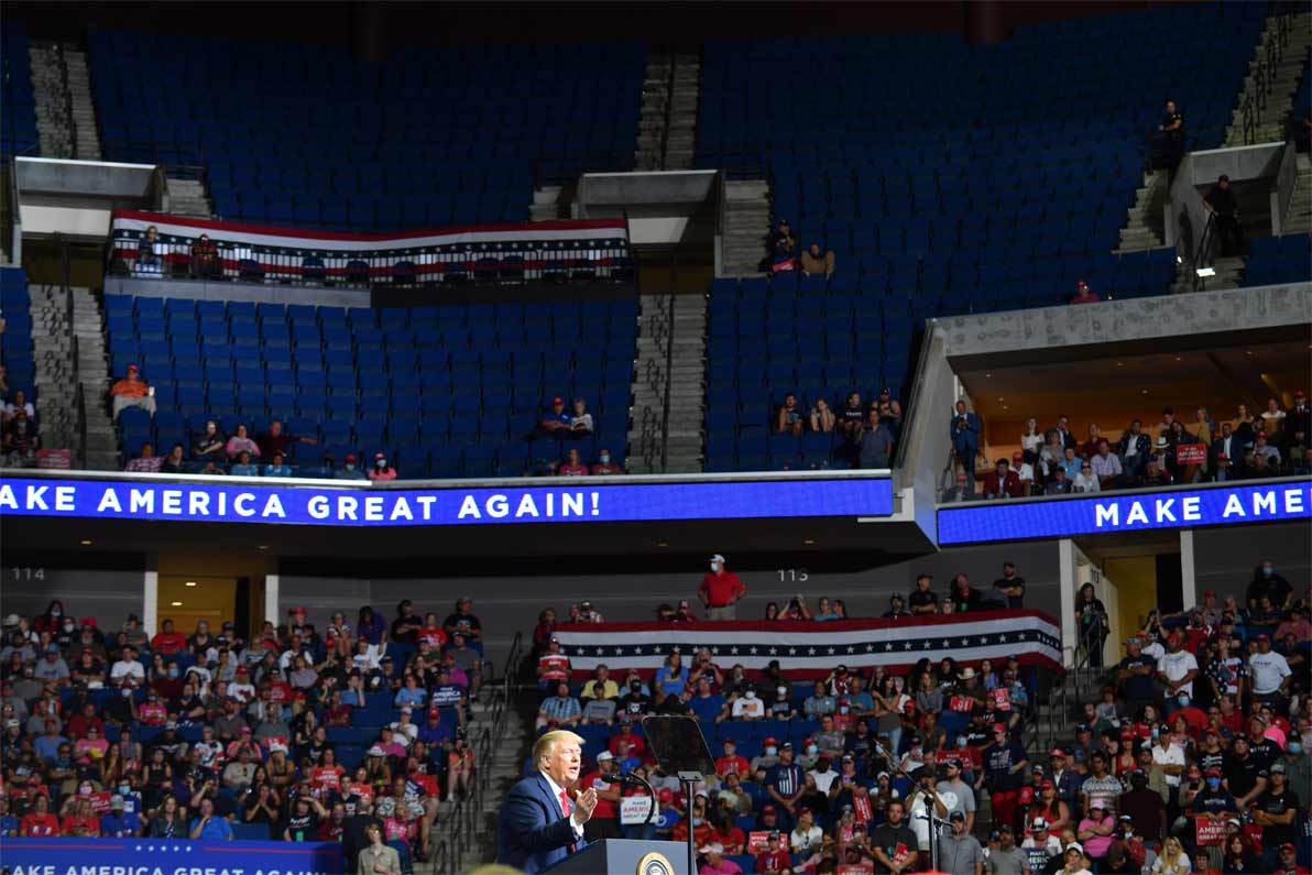 U.S. President Donald Trump's first campaign rally in Tusla, Oklahoma, had many empty seats. 