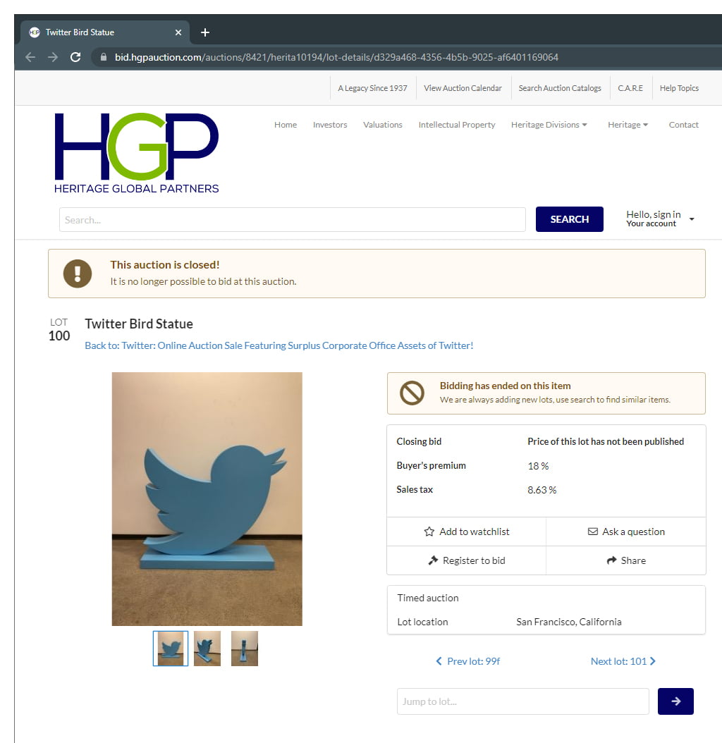 Twitter auctioning off items