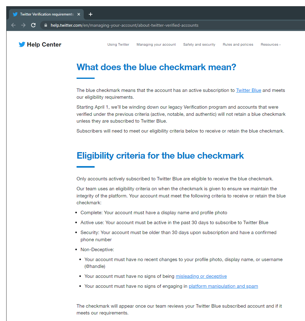 Twitter Blue checkmark help