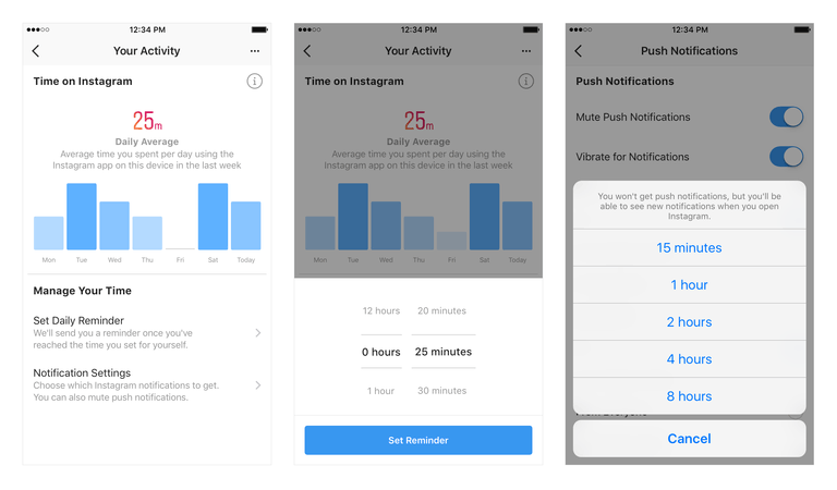 'Your activity' option on Instagram