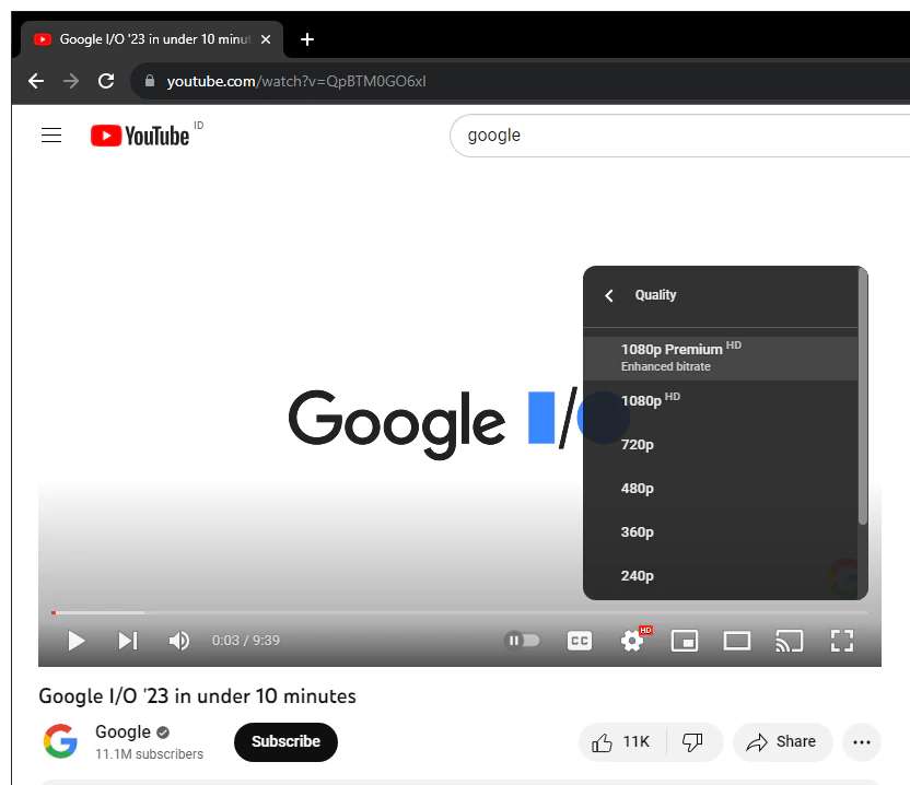 YouTube 1080p web.