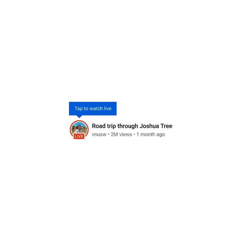 YouTube, tap to watch live, Live Rings